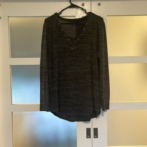 V-Neck Shirt with Lace Up Accents